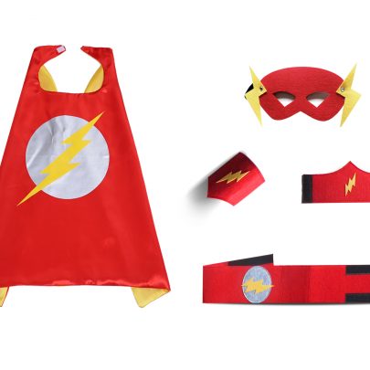 flash cape and mask for kids red with 2 wristbands and 1 waistband