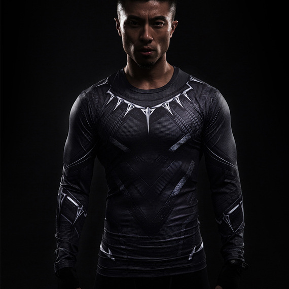 Long Sleeve black panther superhero shirt dri fit compression workouts shirt