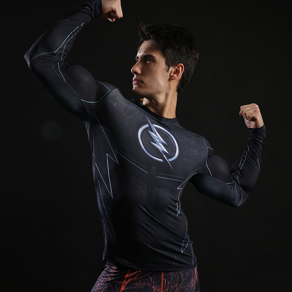 flash full sleeve t shirt dri fit superhero compression shirt for running black