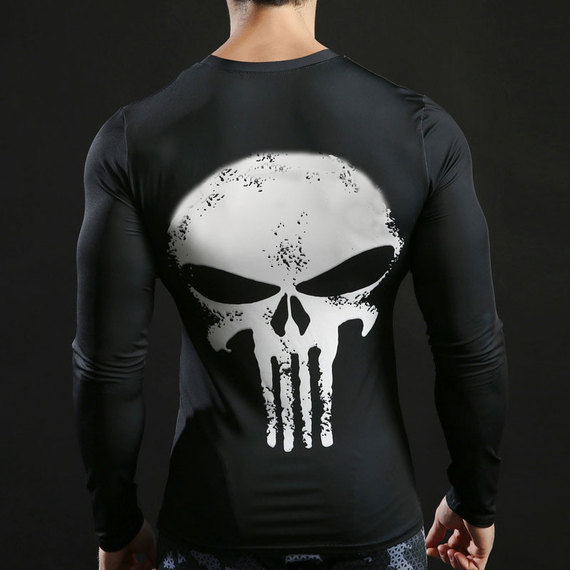 Long Sleeve dri-fit Punisher Skull Compression Running Tee Shirt White