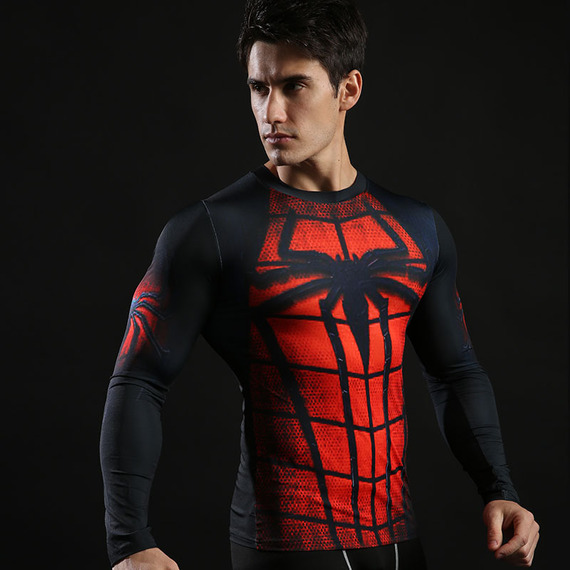 Long Sleeve Black Red Spider Man Super Hero Compression Shirt 02