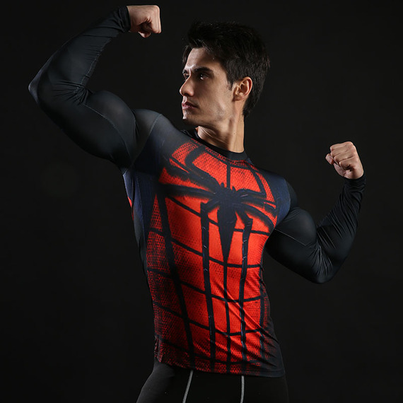 red spider man compression shirt long sleeve superhero workouts tee top