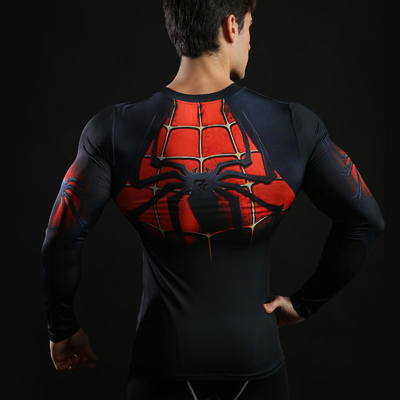 Long Sleeve spider man athletic shirt red dri fit compression shirt