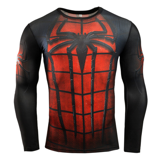 red spiderman running shirt long sleeve dri fit superhero compression shirt