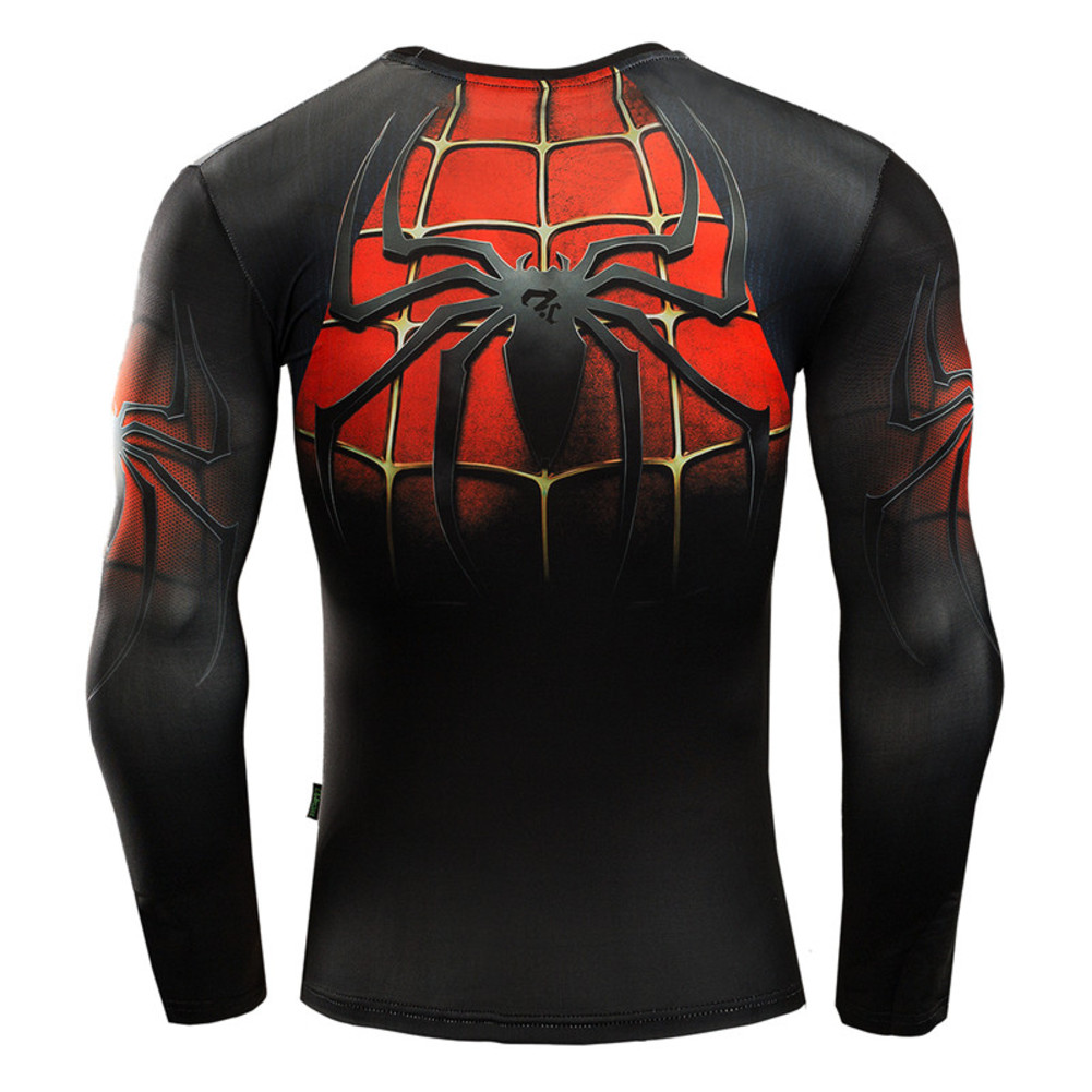 Black Red Spider Man Superhero Compression Shirt Long Sleeve - PKAWAY
