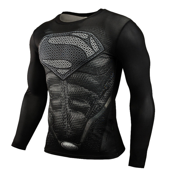 Black Superman Compression Shirt Long Sleeve super hero top tee