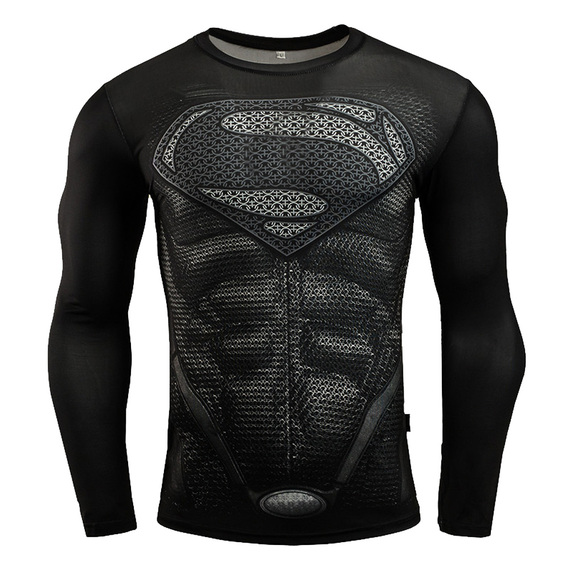 superman long sleeve superhero compression shirt black