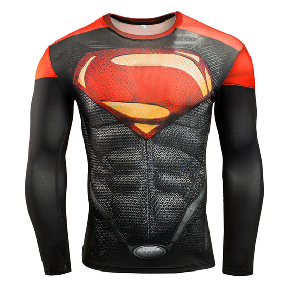 long sleeve dri fit superman compression shrit red black