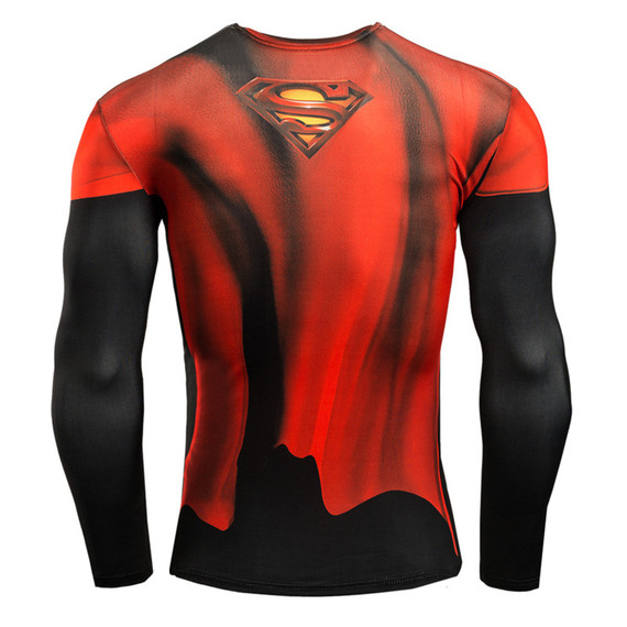 red super man long sleeve compression shirt dri fit gym tee