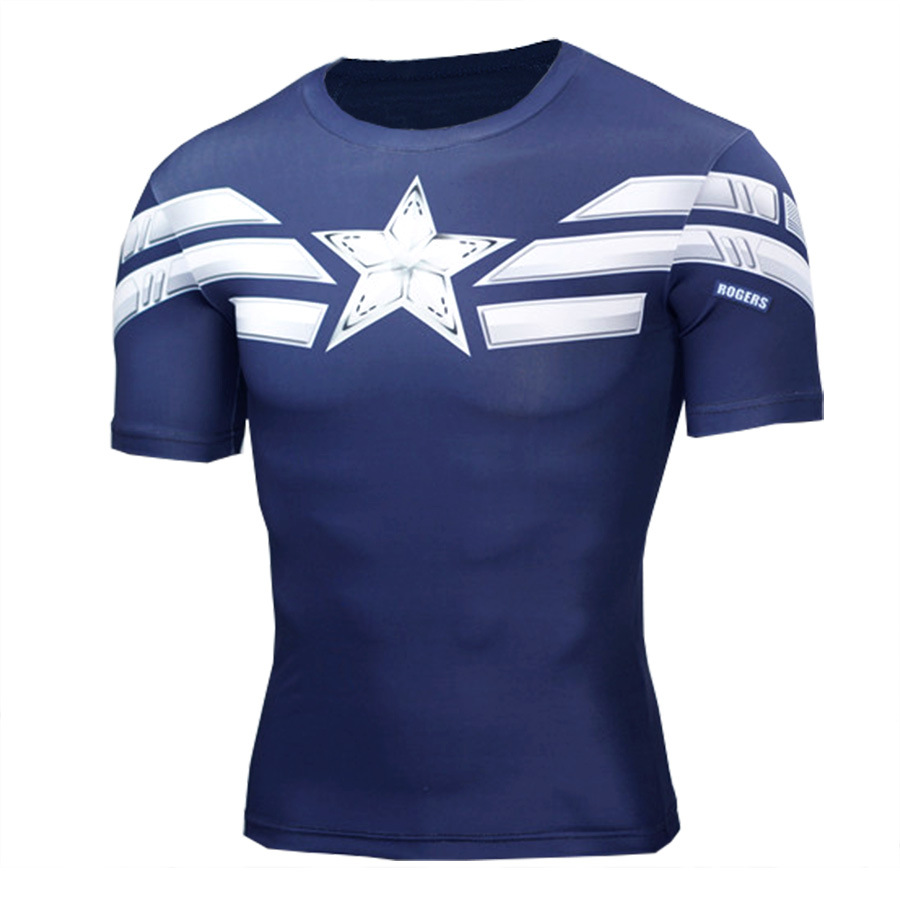 Superheros Captain America Running Shirt Short Sleeve