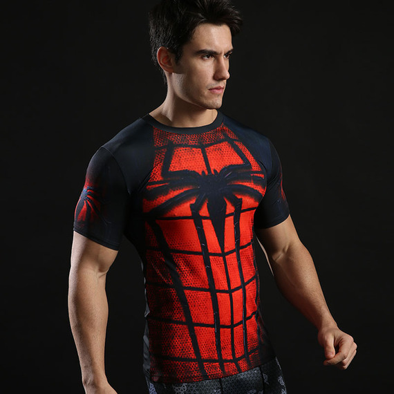 Dri-fit Spiderman Compression Workouts Shirt Short Sleeve Red