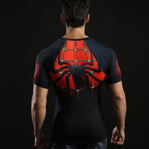 Dri-fit Red Spiderman Compression Gym Shirt Short Sleeve