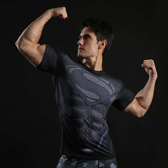 Short Sleeve Superhero Superman Compression Athletic Shirt Black 04