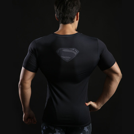Short Sleeve Superhero Superman Compression Athletic Shirt Black 05
