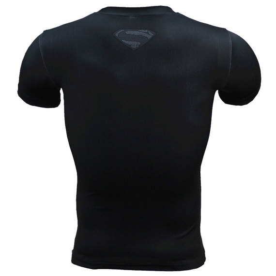 black superman t shirt short sleeve compression workouts shirt