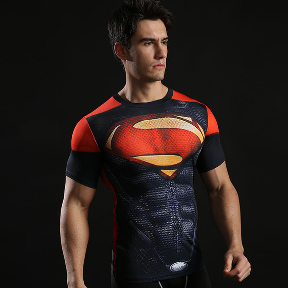 Dri Fit Superman Short Sleeve Compression Running Shirt Halloween Costume