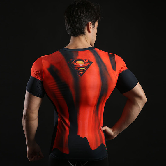 Superman Compression Shirt Short Sleeve Workouts Tee Red