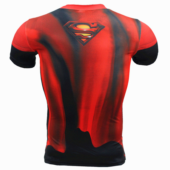 superman halloween costume Short Sleeve Compression Workouts Shirt Red Black