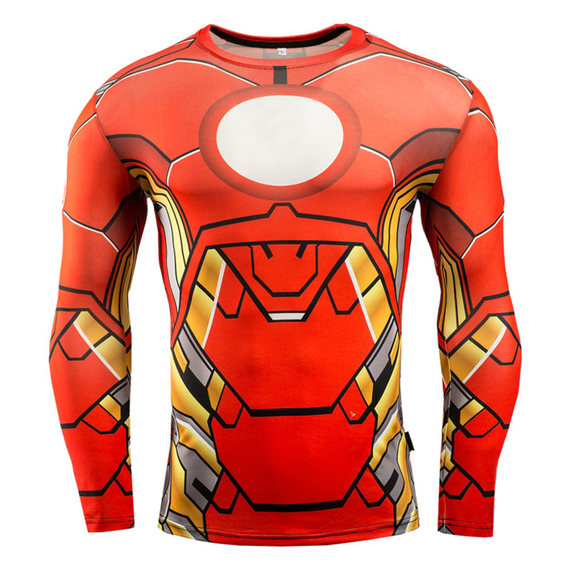 red iron man compression shirt long sleeve workouts t shirt for mens