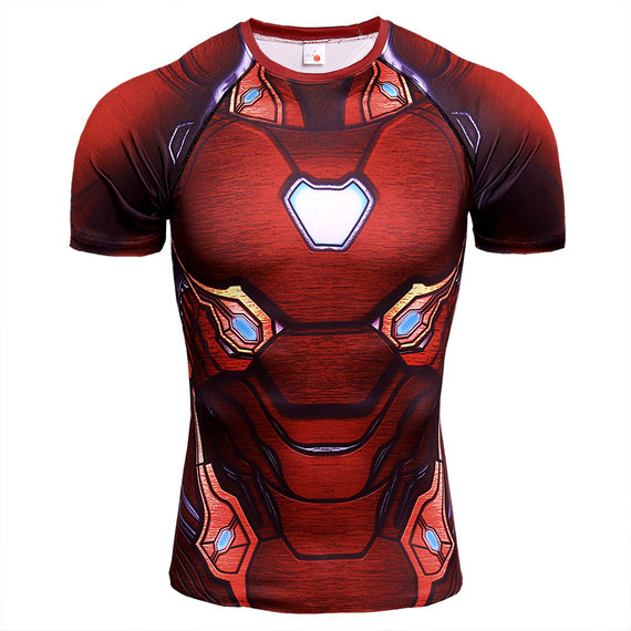 short sleeve iron man gym shirt dri fit superhero compression shirt