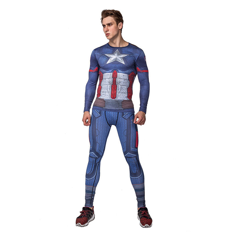 Dri-fit Captain America Compression Shirt Pant Suit For Workouts