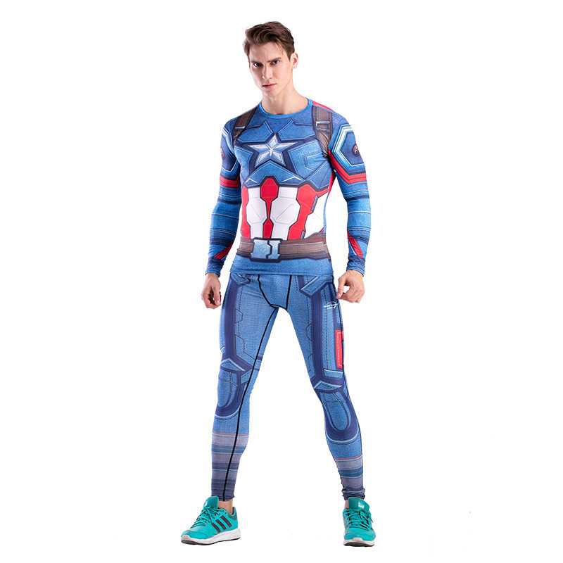 Dri-fit Captain America Compression Shirt Pant Suit For Running