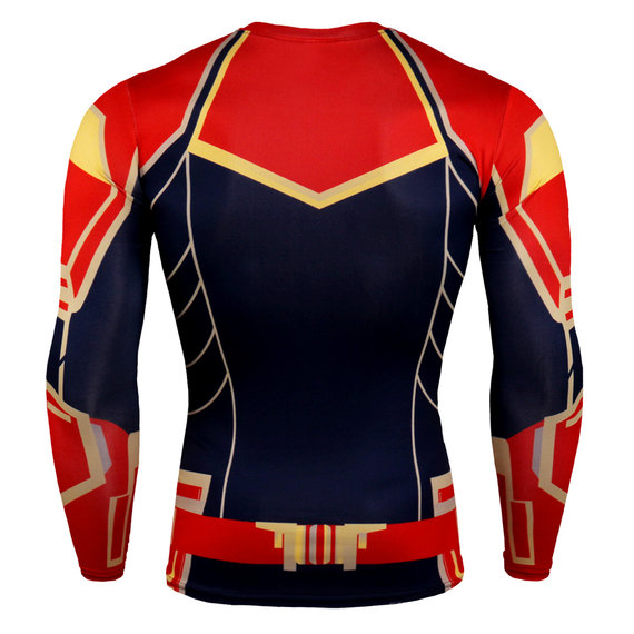 dri fit long sleeve superhero captain marvel compression workouts t shirt for mens red