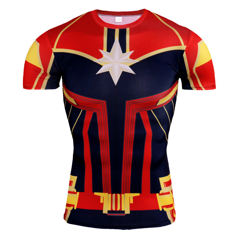Superhere Short Sleeve Captain Marvel Compression Workouts Shirt - PKAWAY