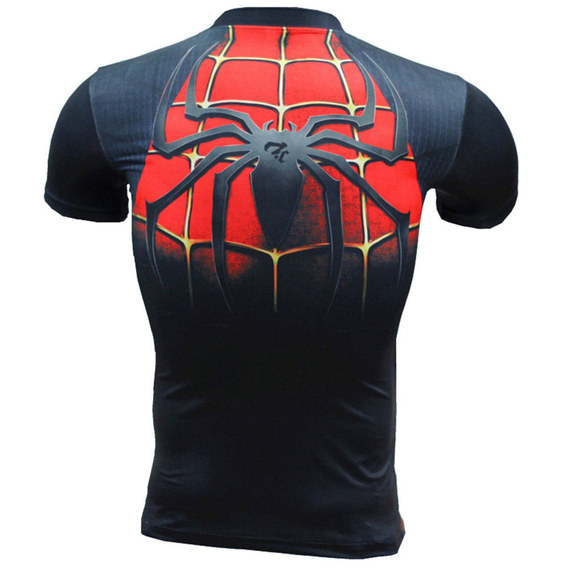vintage spiderman shirt short sleeve superhero compression tee quick dry