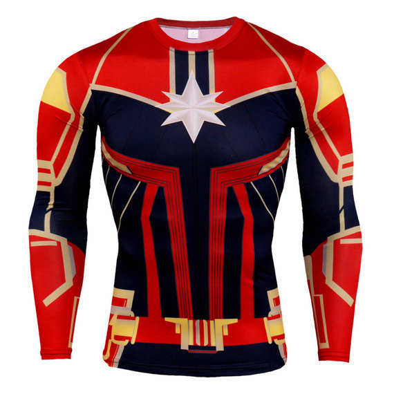 long sleeve superhero captain marvel compression shirt