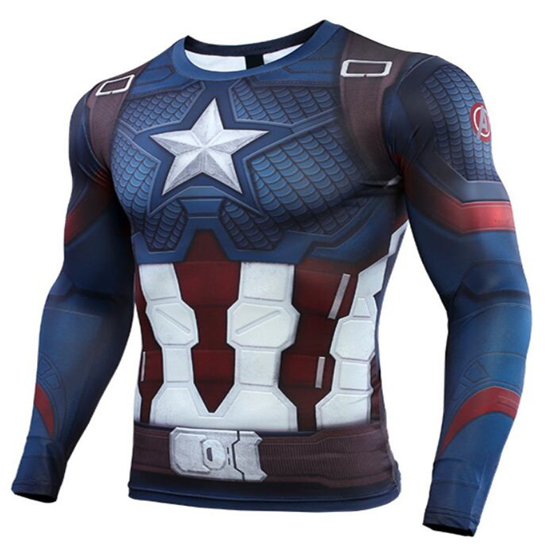 Long Sleeve DC Marvel Avengers Endgame Captain America Superhero Compression Shirt