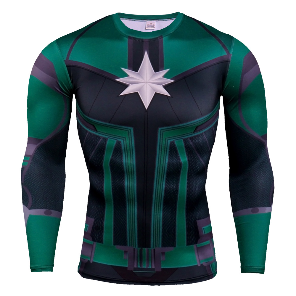 Long Sleeve DC Marvel Captain Marvel Superhero Compression Shirt Green