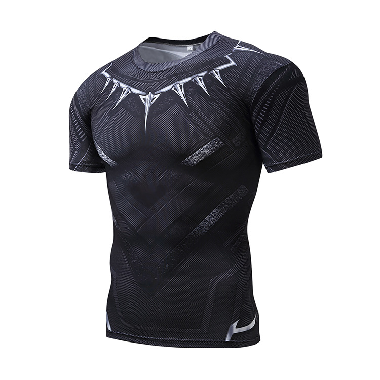 Short Sleeve slim fit Black Panther Superhero Compression Shirt For Workouts