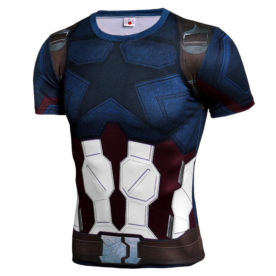 Short Sleeve Slim Fit Infinity War Captain America Compression Shirt For Workouts