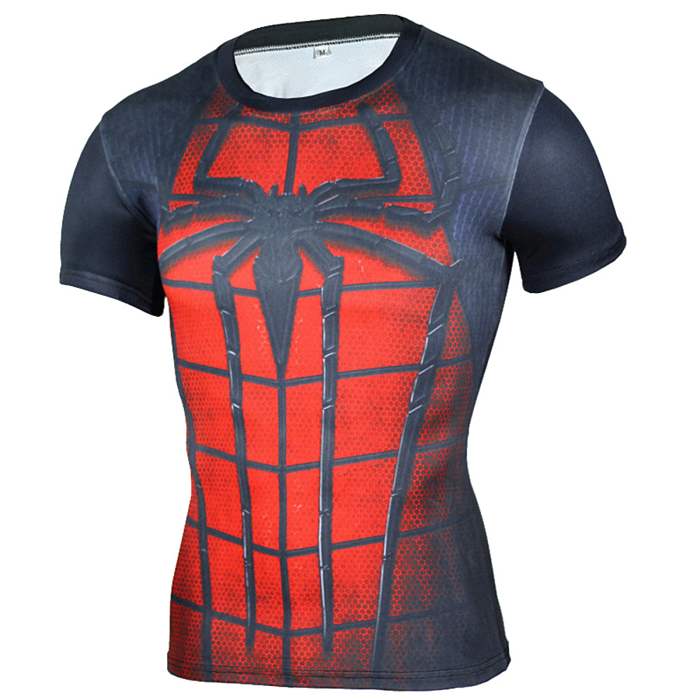 short sleeve slim fit dri fit Red Spider Man Compression Shirt For Gym