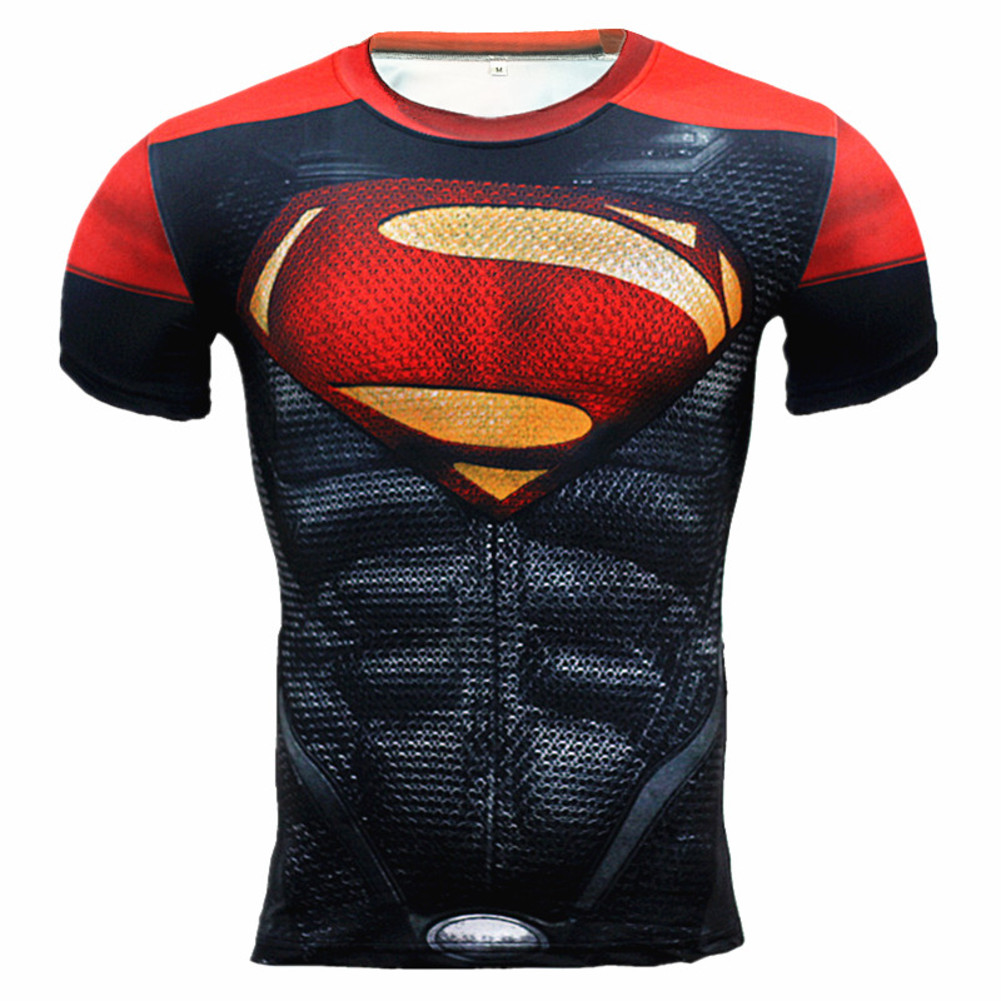 Short Sleeve Marvel Red Superman Compression Shirt For Fitness