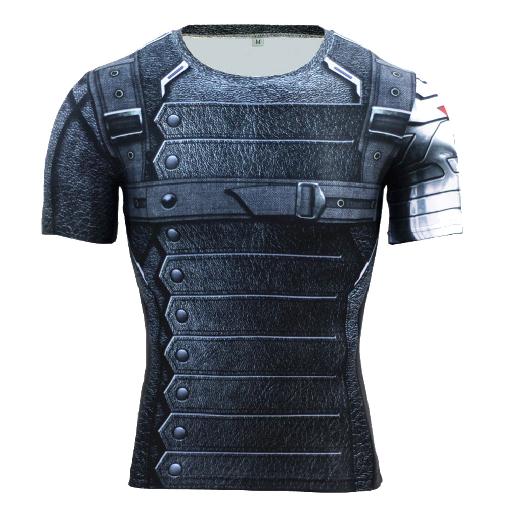 Short Sleeve Dri Fit Marvel Avengers Captain America Winter Soldier Compression Workouts Shirt