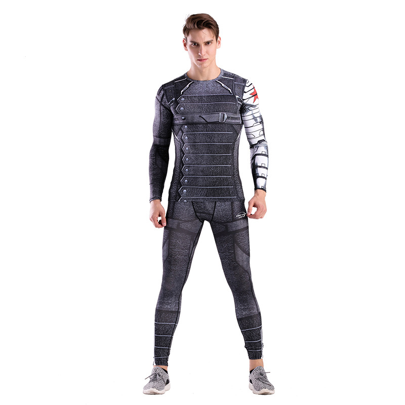 Marvel Captain America winter soldier Suit,include long sleeve base shirt and legging for superhero fans