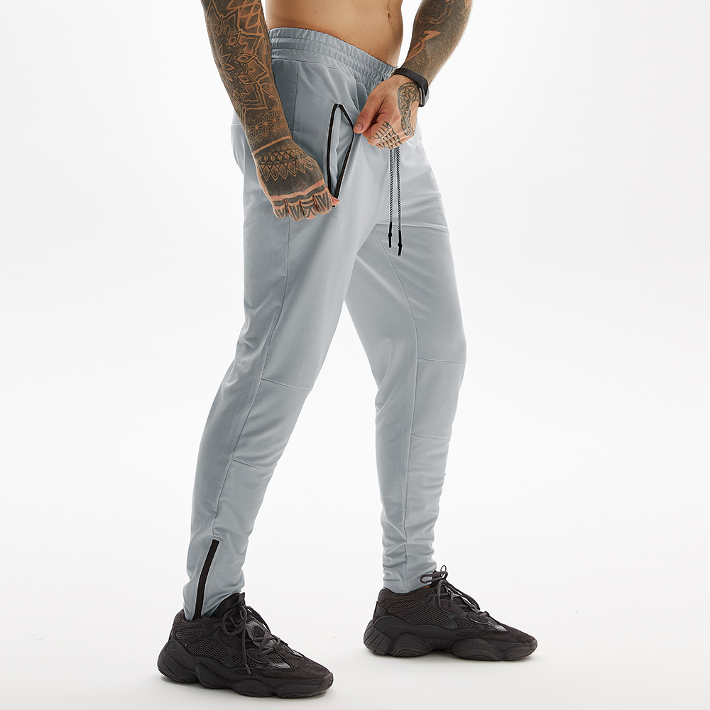 Grey Long Pants For Gym With Towel Loop