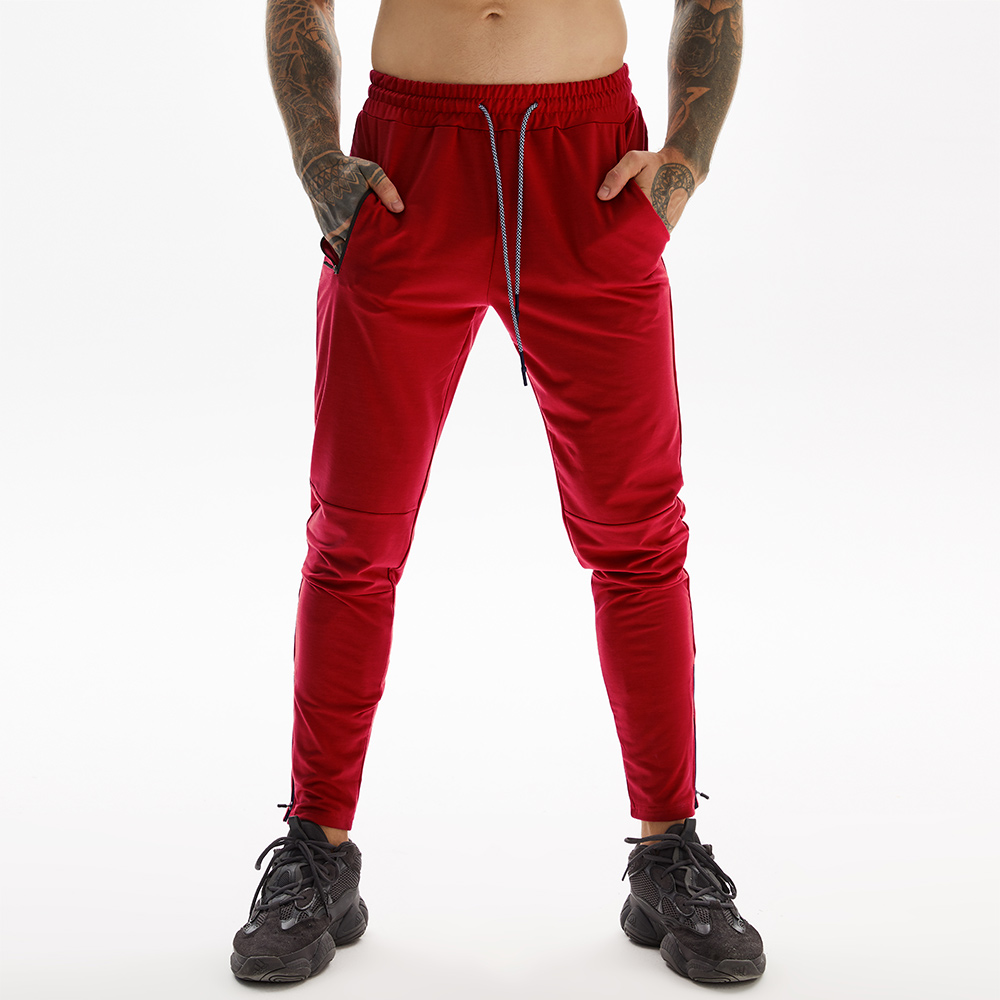 Red Long Pants For Gym With Towel Loop