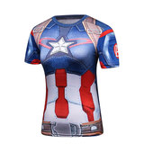 Slim quick Dry blue captain america workout shirt for ladies