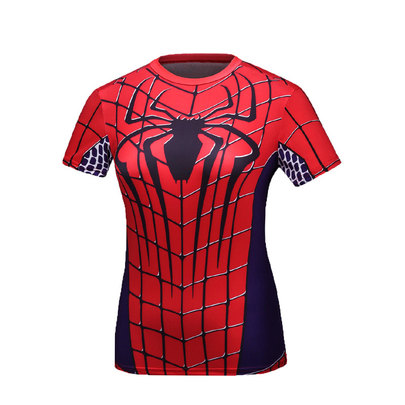 red Spider man girls superhero compression shirt short sleeve quick dry