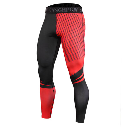 Men's Compression Pants Workout Running Leggings Printing Tights Slim Sport  Trackpants - Black+red - CC184YMKL78