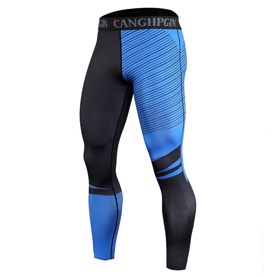 men's long sleeve fitness compression shirt & striped blue leggings