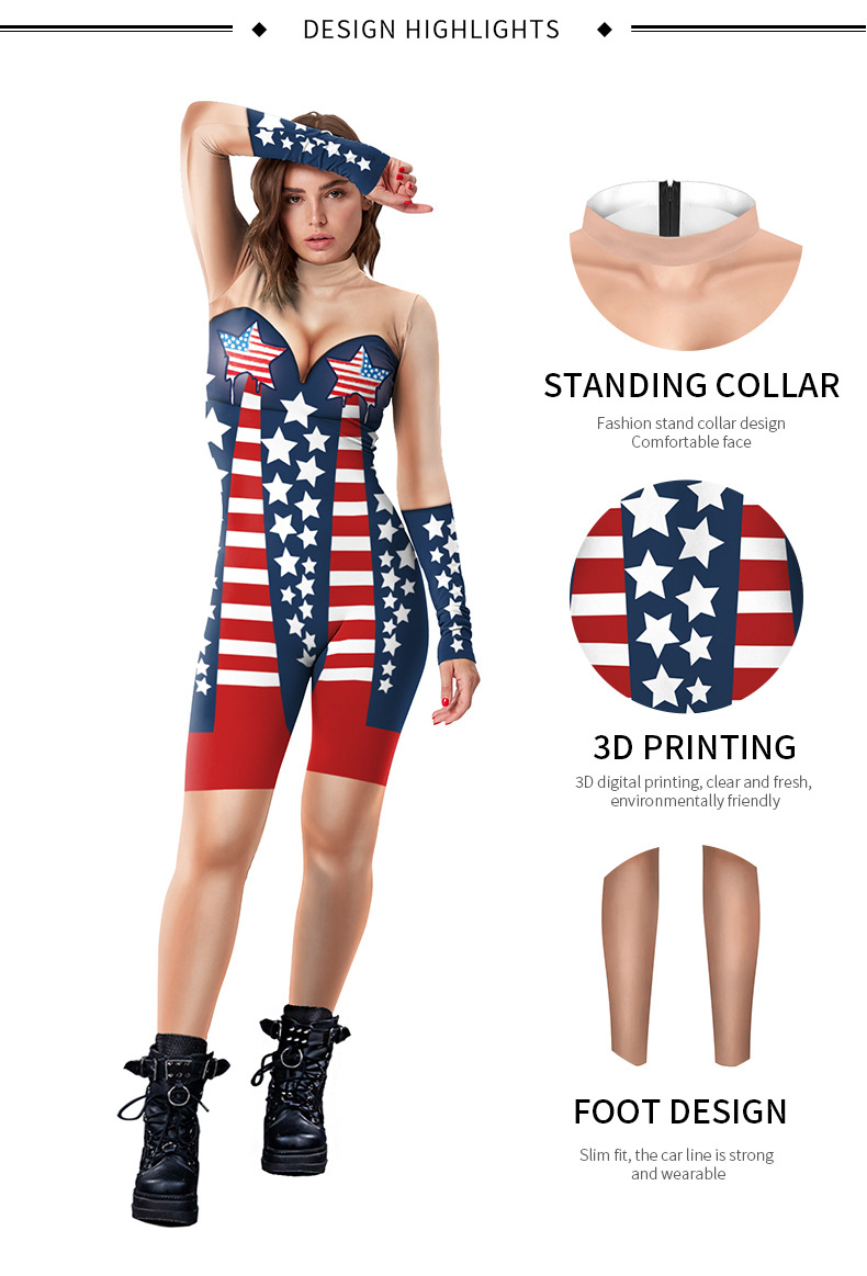 Female Independence Day 3D Print Jumpsuit America Holiday Clothing - design detail