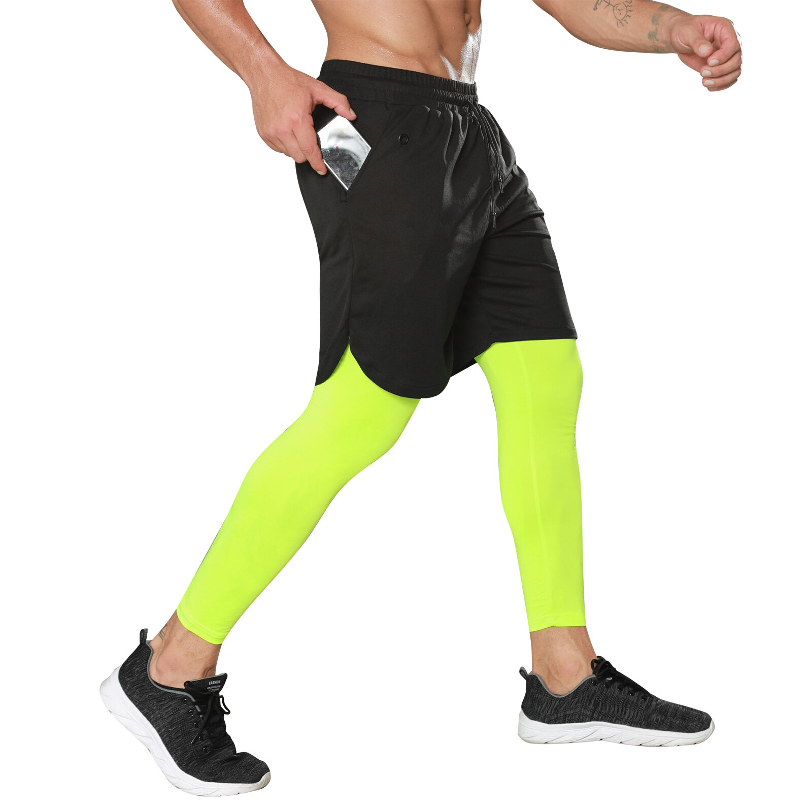 Quick Drying 2 In 1 Mens Fitness Softline Leggings For Gym And