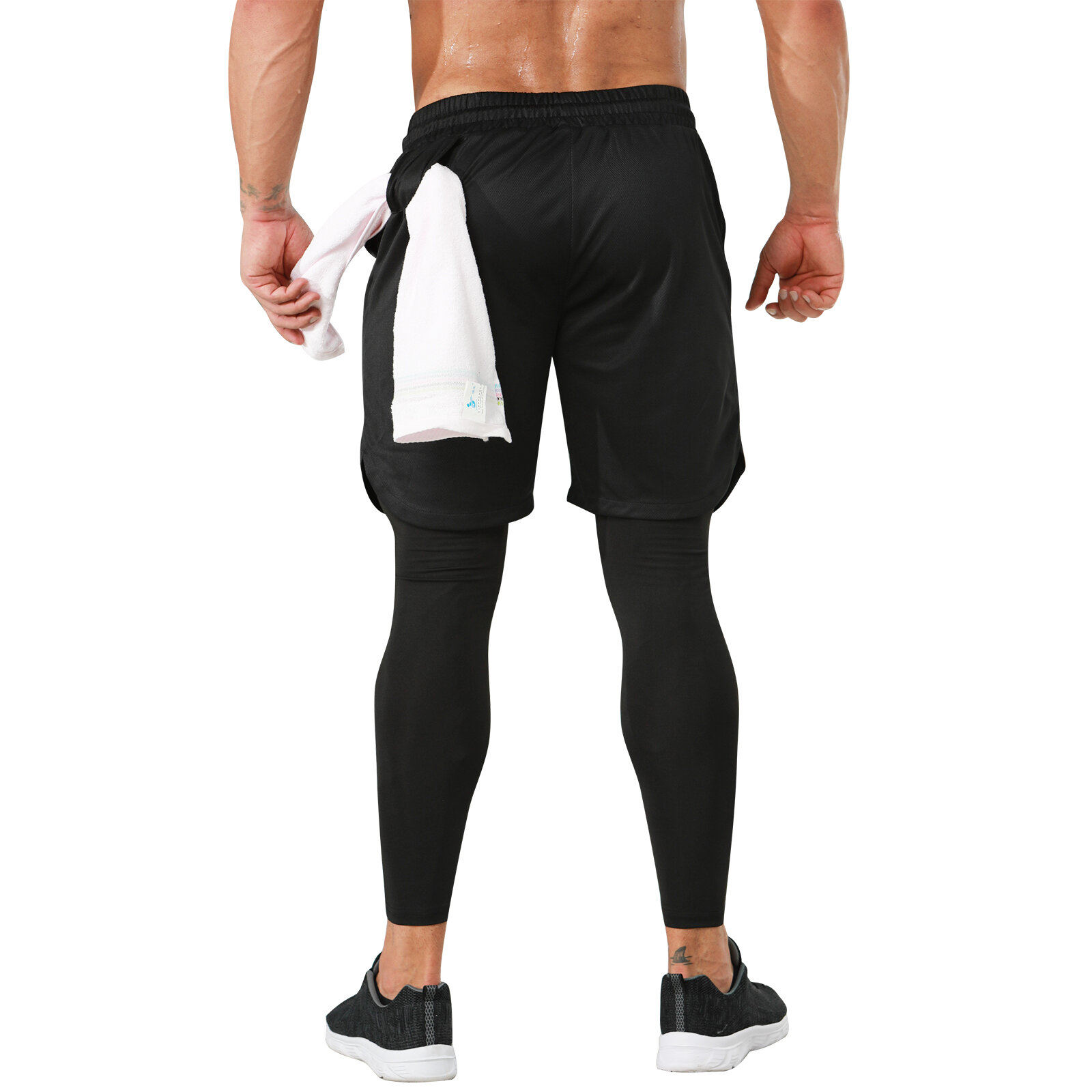 Men's 2 in 1 Workout Legging Shorts With Towel loop - PKAWAY