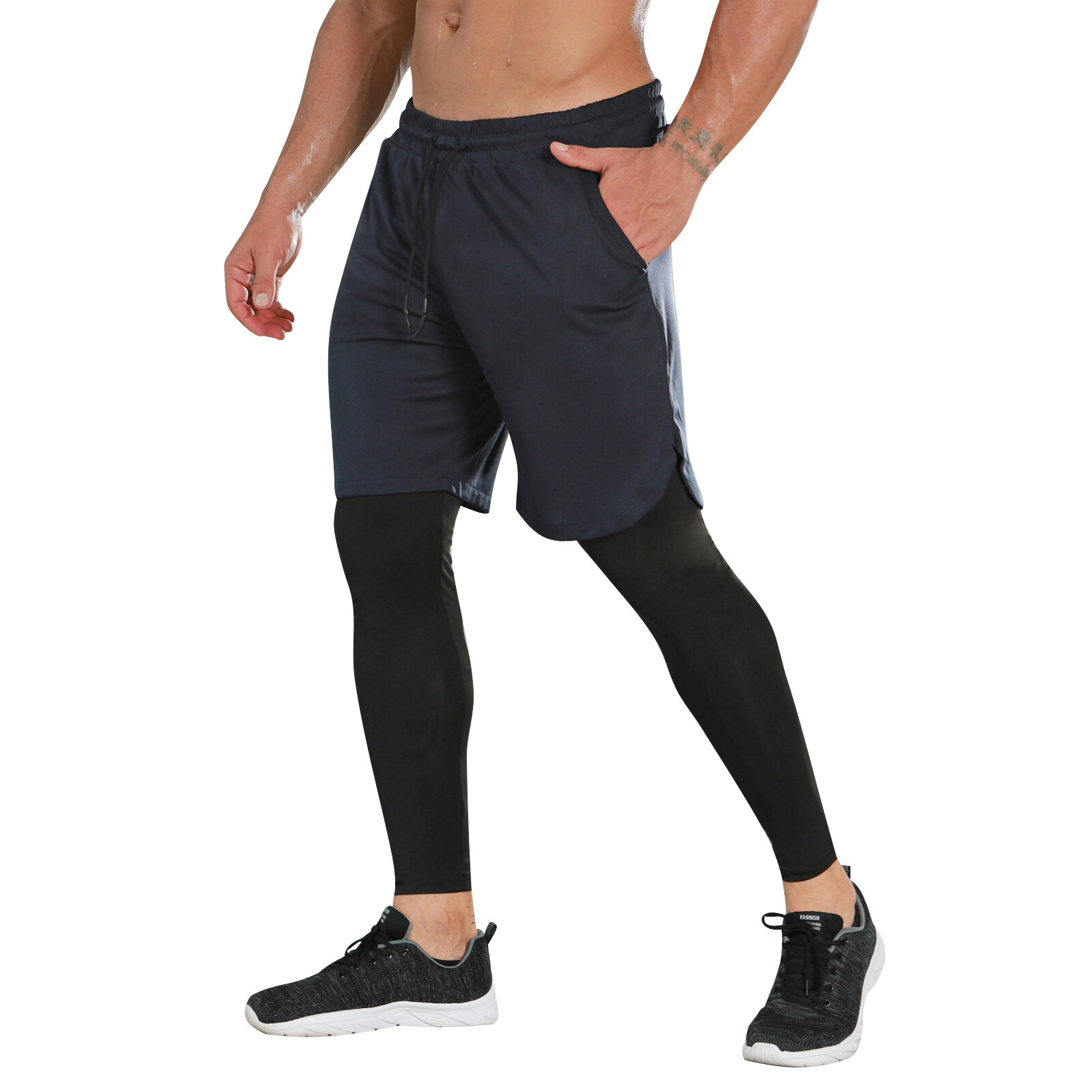 Mens Workout Shorts Sports Wear Running Tights Gym Leggings Tights