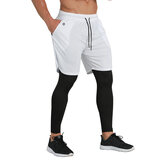 Men's 2 in 1 White Running Shorts Tight Legging - PKAWAY