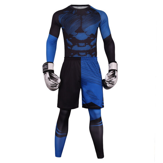 men's fashion blue training tights shorts compression gym shirt 3 Pieces